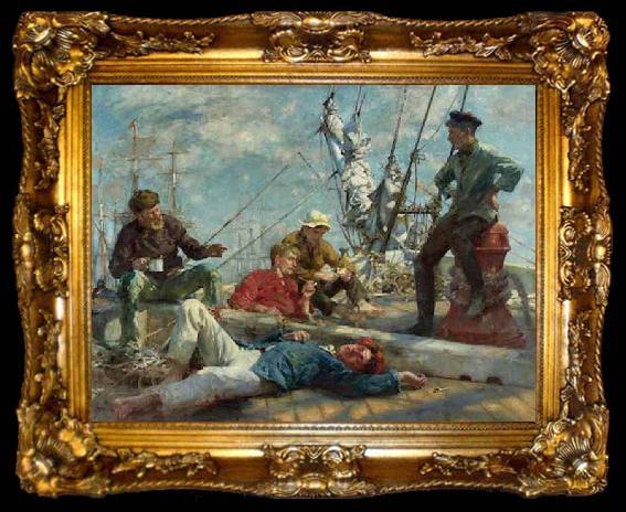 framed  Henry Scott Tuke The midday rest sailors yarning, ta009-2